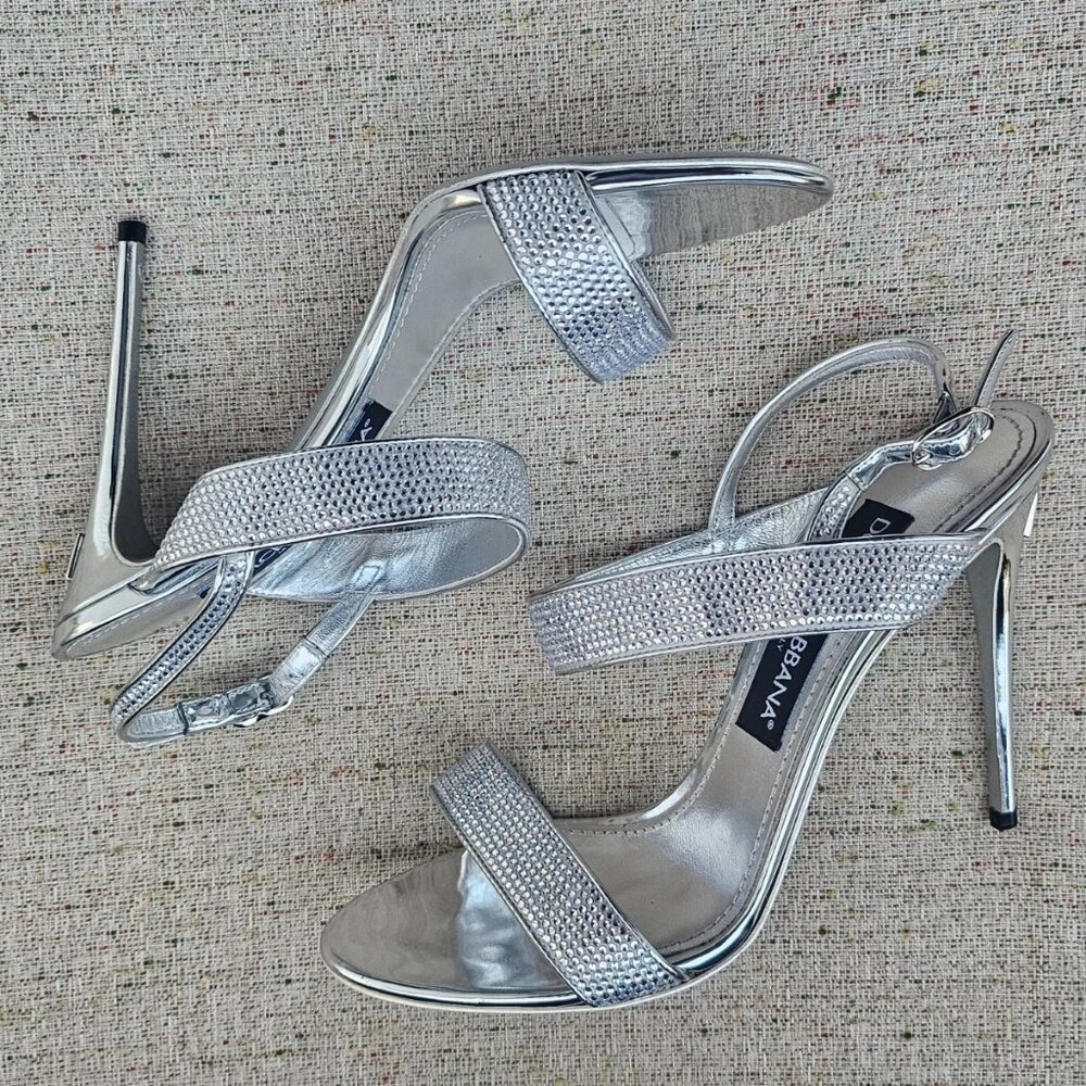 Dolce & Gabbana Women Heel Sandal Silver Tone Shoes Leather Made Italy Size 37 - Picture 5 of 12